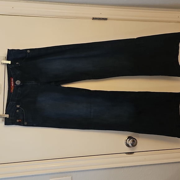 VTG HOT KISS 1970s Faded Dark Wash Low Rise Flare Jeans - Picture 2 of 13